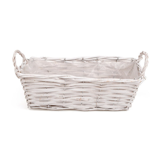 Castron Pătrat Din Lemn Cu Două Toarte Alb 33X13,5X11/15,5Cm