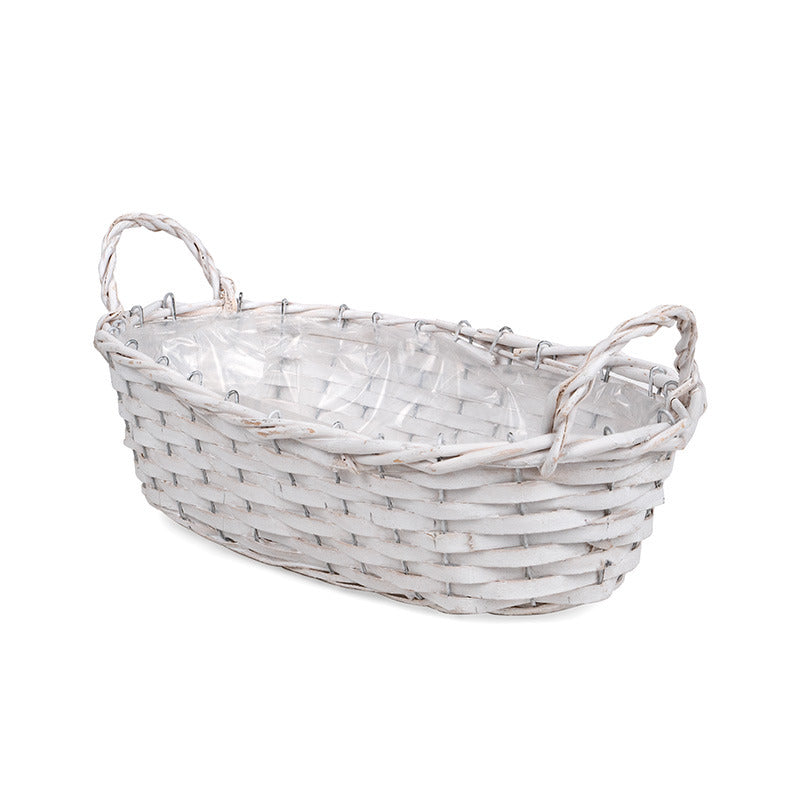 Castron Din Lemn Cu Fantă Ovală Cu Două Toarte Alb 39X17X11/16Cm