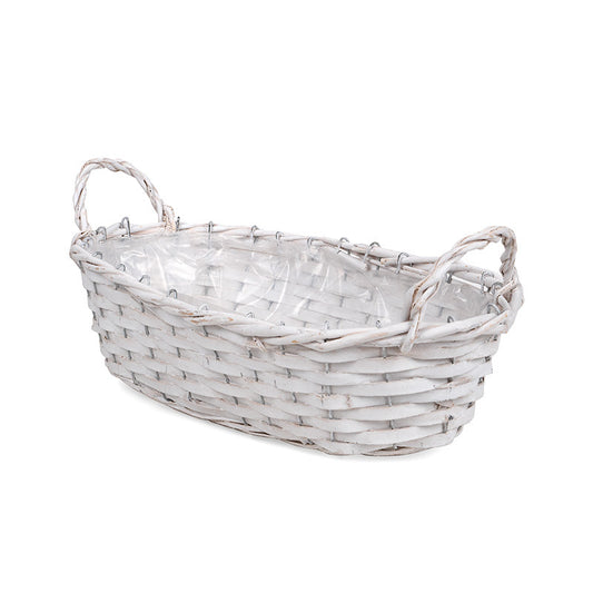 Castron Din Lemn Cu Fantă Ovală Cu Două Toarte Alb 39X17X11/16Cm