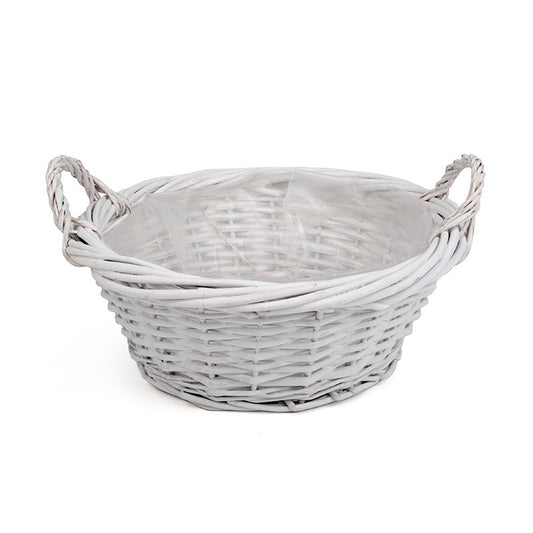 Castron Din Răchită Cu Două Toarte, Cu Caneluri Groase 34X14/18,5Cm Alb