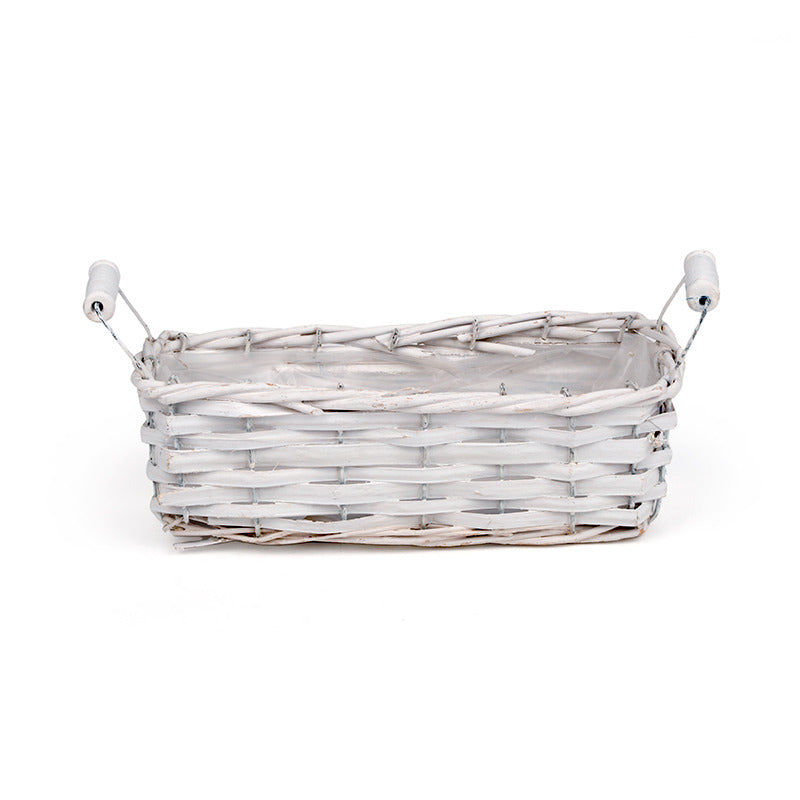 Castron Pătrat Din Lemn Cu Două Toarte Din Lemn Alb 24X10X8/11,5Cm