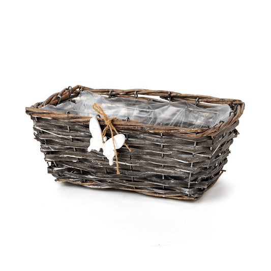 Castron Din Lemn Cu Fantă Pătrată Cu Fluture Gri 25X14,5X10Cm