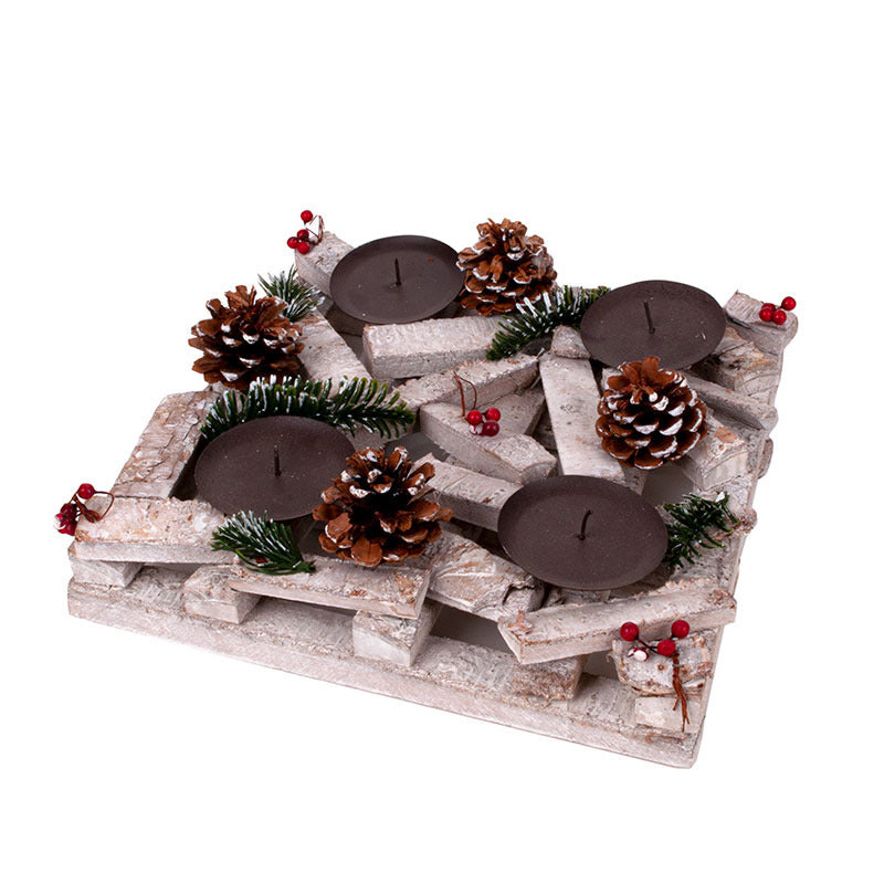 Sfeșnic Pătrat Din Lemn Tăiat Cu Patru Țepi 30X30X6/11Cm