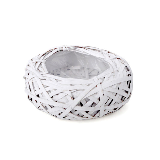 Castron Din Lemn Cu Cuib De Pasăre Alb 30X8Cm