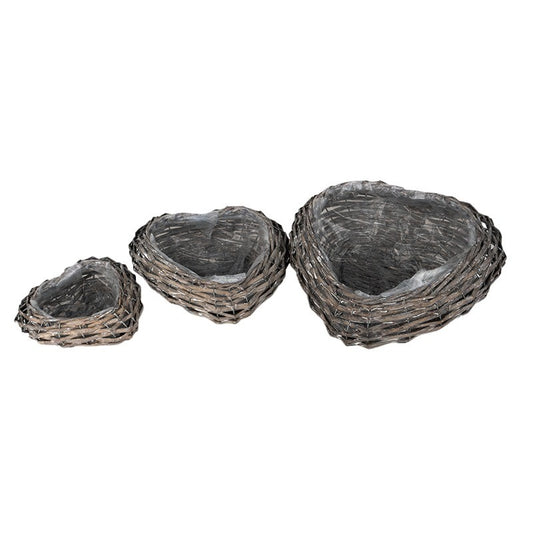 Set Castron De Răchită În Formă De Inimă Gri 35X35X13Cm S/3