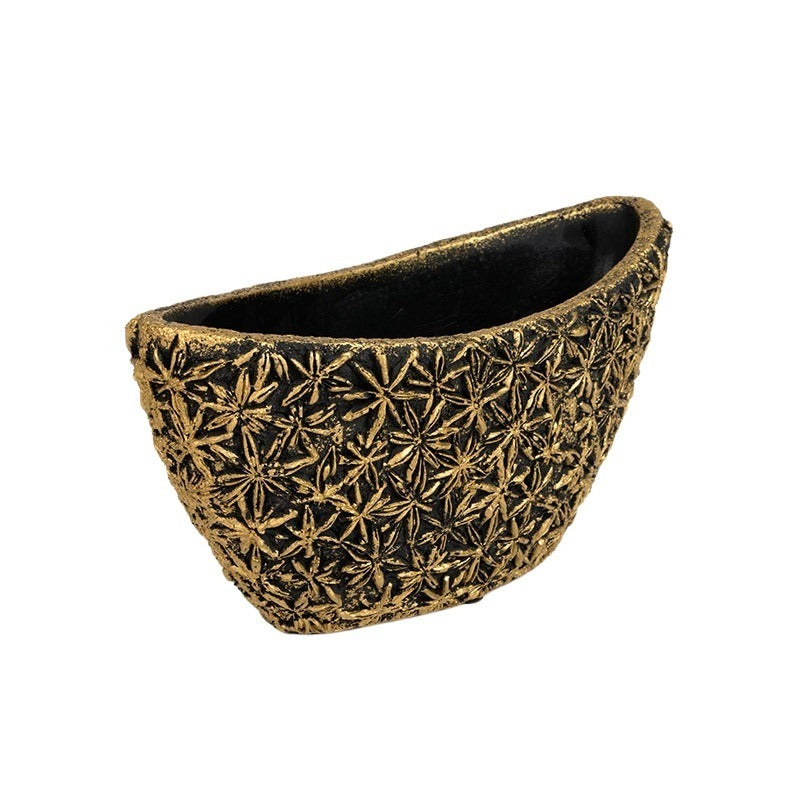 Bol De Piatră Areus În Formă De Barcă Negru-Auriu 25X10,5X11/13Cm