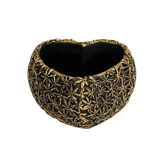 Bol De Piatră Areus În Formă De Inimă Negru-Auriu 20X20X11Cm