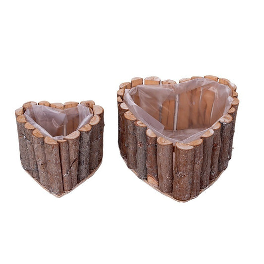 Set Castron Din Lemn În Formă De Inimă 28X24X12Cm Gri S/2