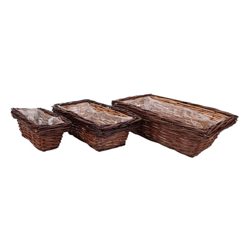 Castron De Răchită Pătrat Cu Fantă Groasă, Set Maro 48X28X14,5Cm S/3
