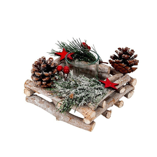 Sfeșnic Pătrat Din Lemn Tăiat Cu Con, Fructe, Pin 14X14X10Cm