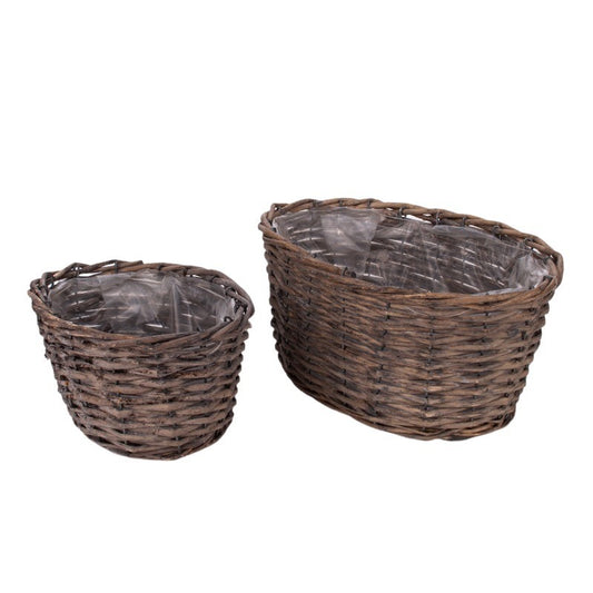 Set Castron Oval Din Răchită Gri 27,5X19X13,5Cm S/2