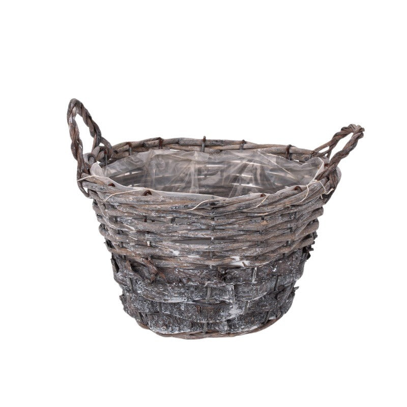 Oală Din Răchită Cu Două Toarte Gri 21X14/18Cm