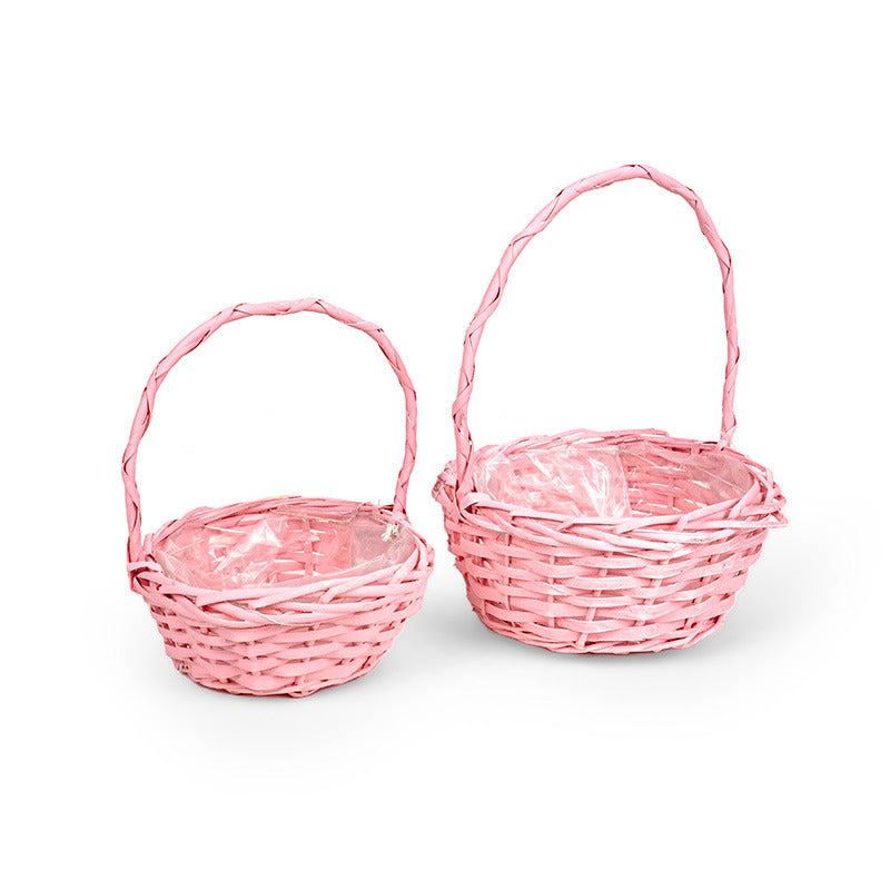 Coș Din Lemn Despicat Cu Toarte Set Roz 25X12/32Cm S/2