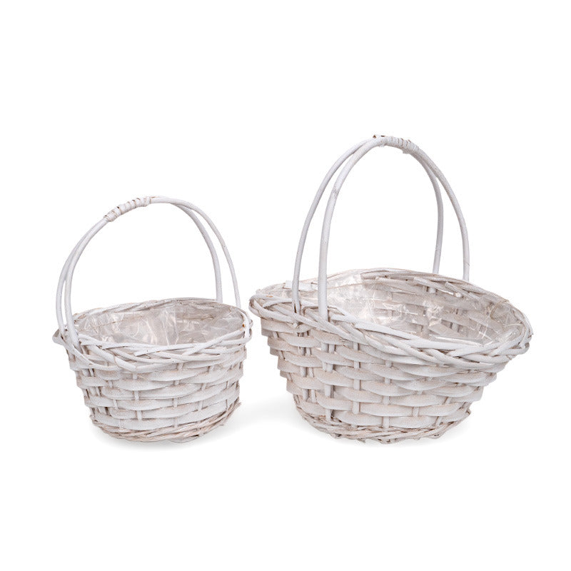 Coș Din Lemn Cu Fantă Ovală Cu Toarte Set Alb 28X21X12/29Cm S/2