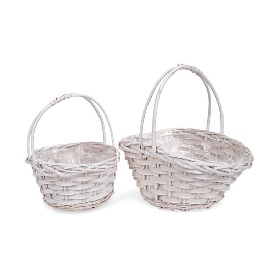 Coș Din Lemn Cu Fantă Ovală Cu Toarte Set Alb 28X21X12/29Cm S/2