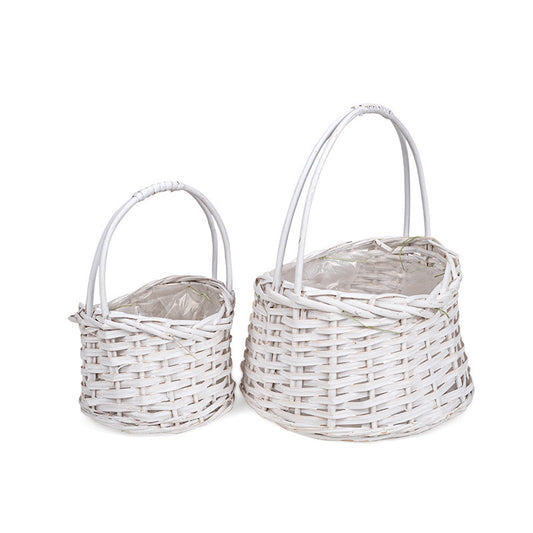 Coș Din Lemn Cu Fantă Ovală Cu Toarte Set Alb 23X17X13,5/30Cm S/2