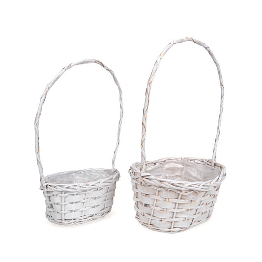 Coș Din Lemn Cu Fantă Ovală Cu Set Toarte Alb 29X22X14,5/48Cm S/2