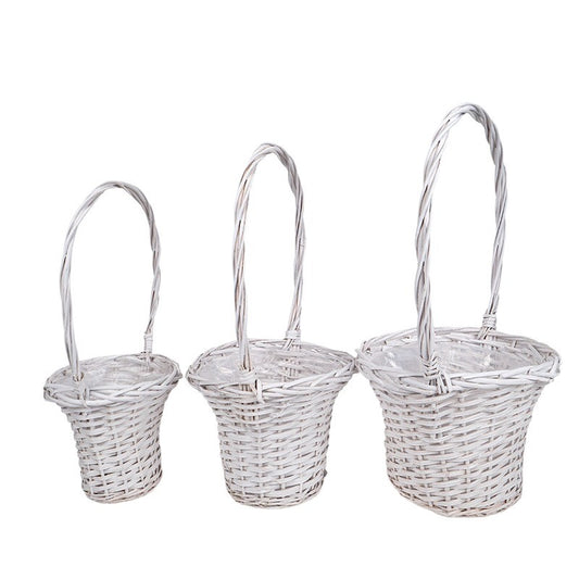 Coș Din Lemn Despicat Cu Toarte Set Alb 35X25/63Cm S/3