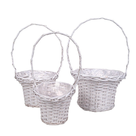 Coș Din Lemn Despicat Cu Toarte Set Alb 31,5X20/50Cm S/3