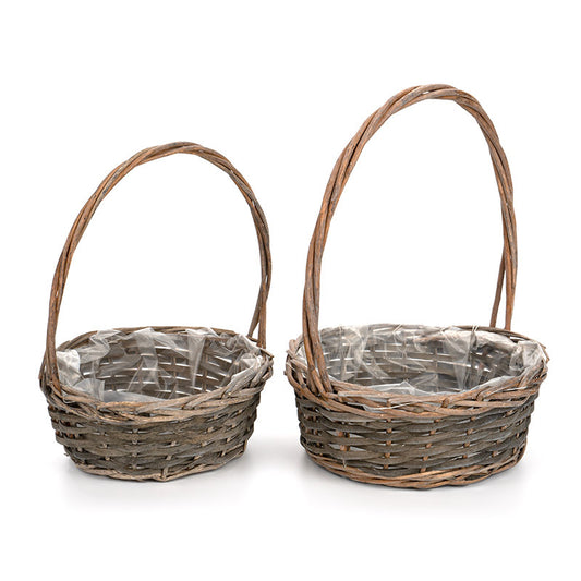 Coș Din Lemn Despicat Cu Toarte Set Gri 29X12/40Cm S/2