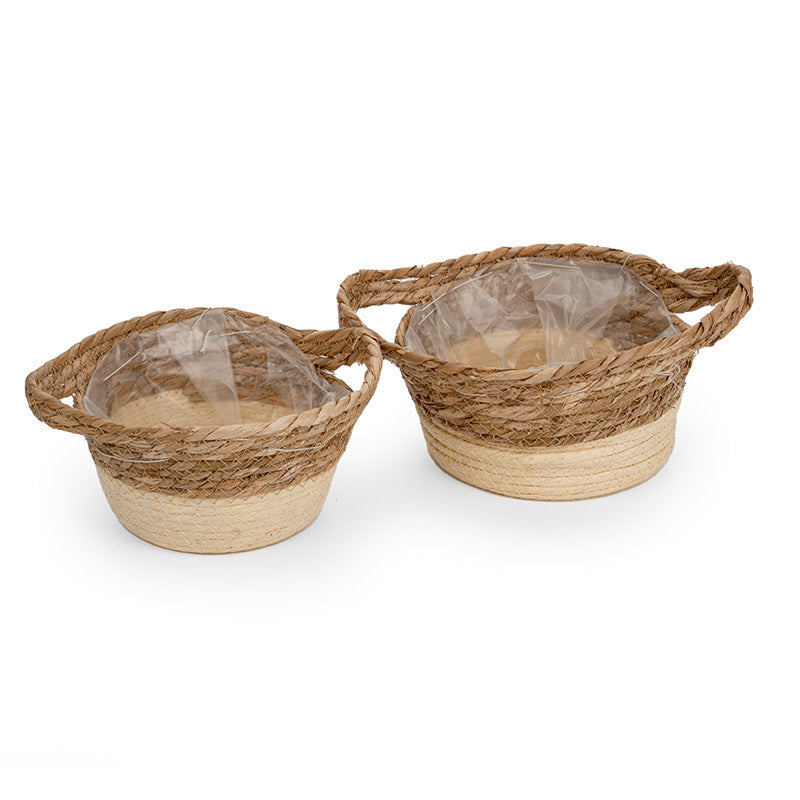 Set Ghiveci Cu Două Toarte Natural/Maro 23X13Cm S/2