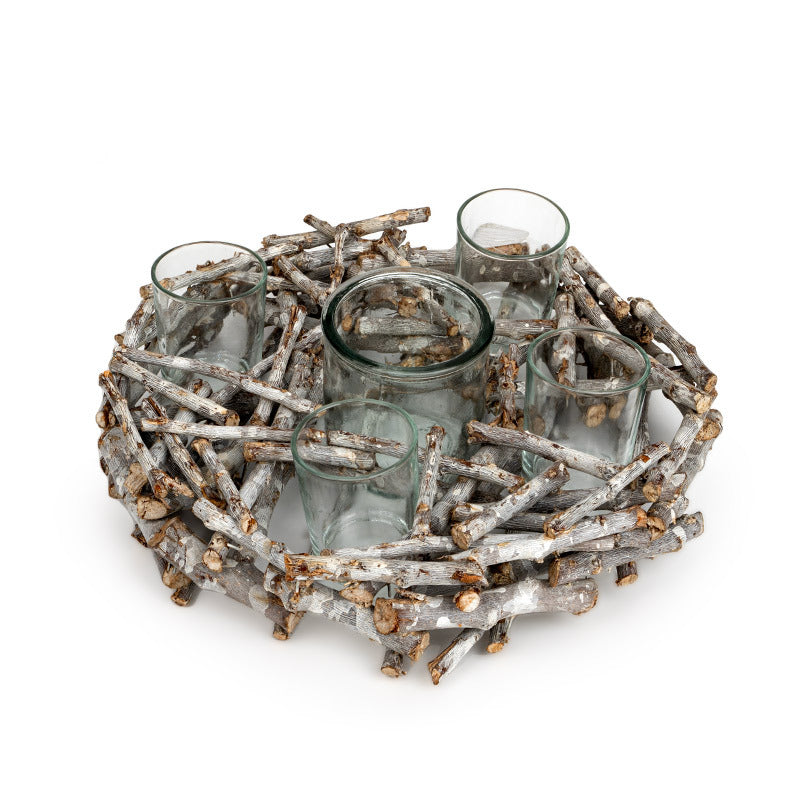 Coroniță Din Lemn Tăiat Suport Lumânare Gri 30X10Cm