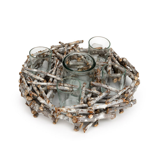 Coroniță Din Lemn Tăiat Suport Lumânare Gri 30X10Cm