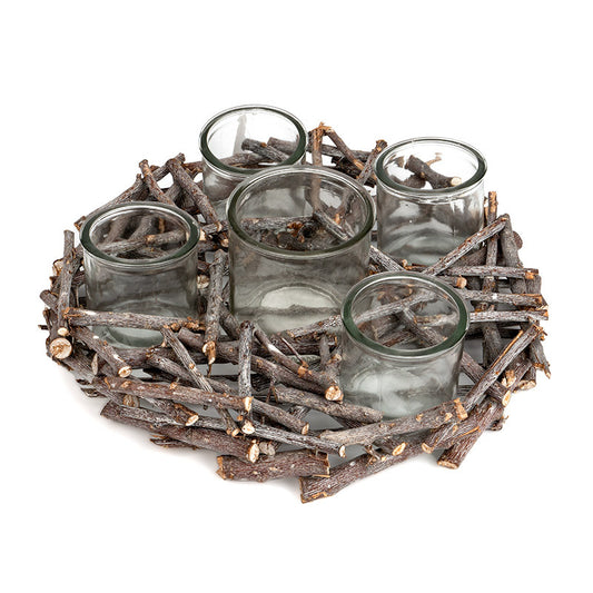 Coroniță Din Lemn Tăiat Suport Lumânare Gri 33X12Cm