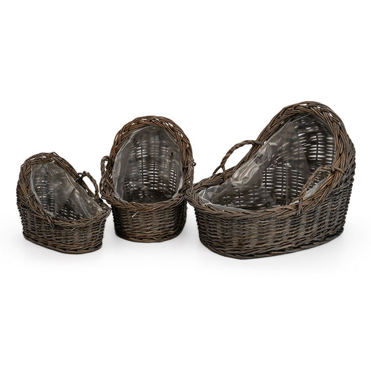 Set Ghiveci Cos Moise Din Răchită Gri 36X21X10/24Cm S/3