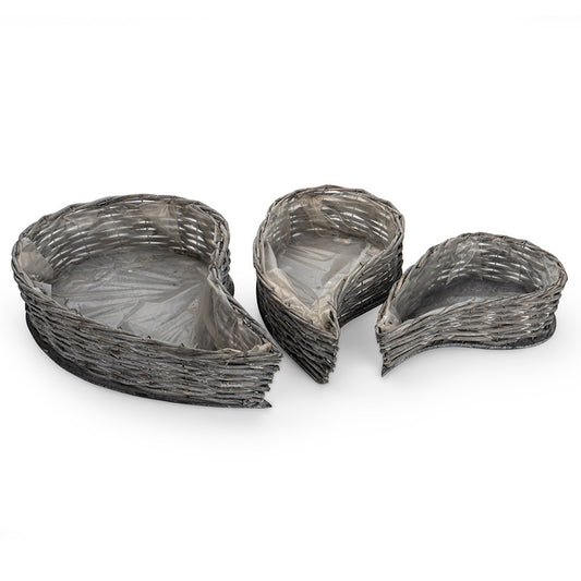 Set De Ghivece De Răchită În Formă De Inimă Gri 49X30X10Cm S/3