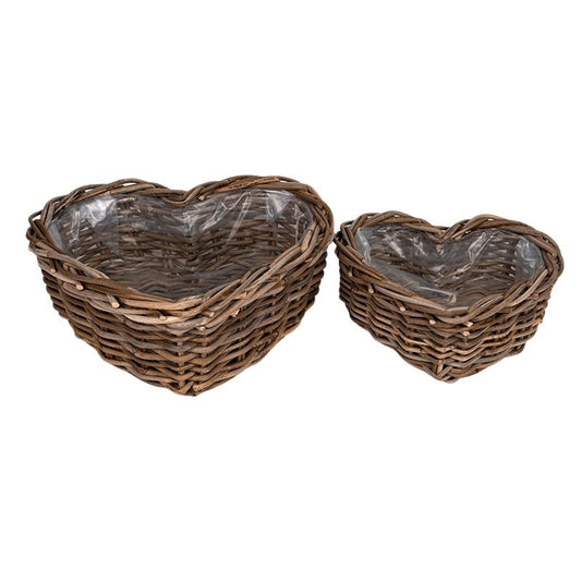 Set Castron Rattan În Formă De Inimă Maro 39X39X15Cm S/2