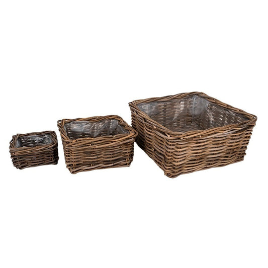 Set Castron Pătrat Rattan Maro 40X40X20Cm S/3