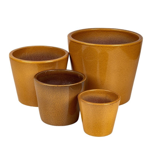 Singa Conic Ceramică Suport Pentru Plante Set Galben Auriu 21X19-42X37Cm S/4