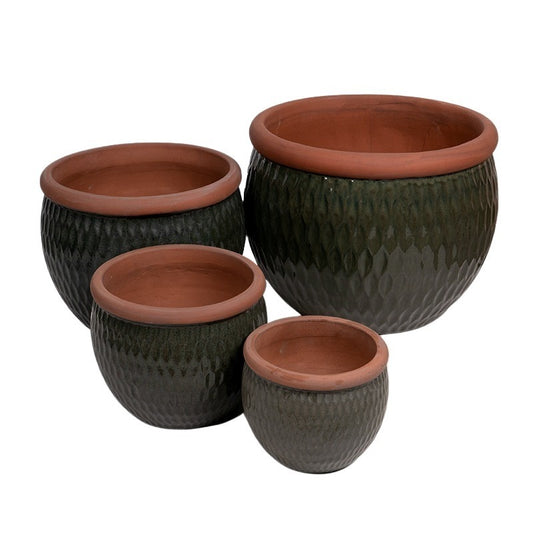 Shiwan Eros Set Jardinieră Ceramică Verde Măsliniu 28X21-63X50Cm S/4