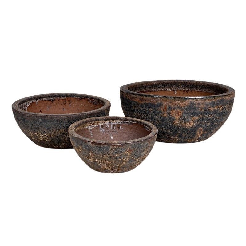 Brisbane Greta Set Ghiveci Ceramic Gravat Rustic Maro 36X15-56X23Cm