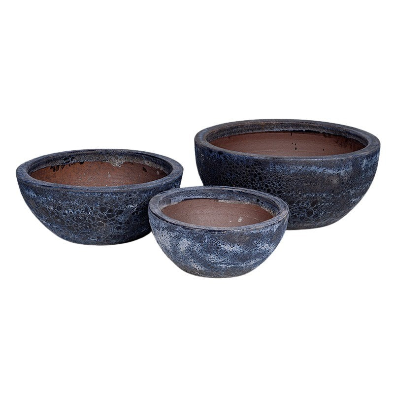 Brisbane Greta Set De Ghivece Ceramice Gravate Rustic Albastru 36X15-56X23Cm S/3