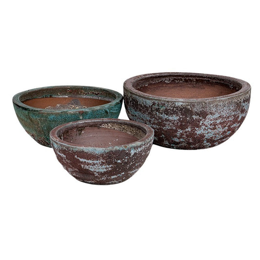 Brisbane Greta Set De Ghivece Ceramice Gravate Rustic Maro Verzui 36X15-56X23Cm S/3