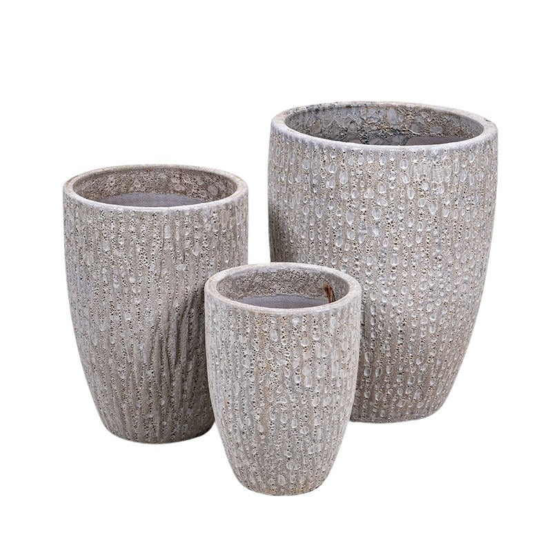 Brisbane Vase Ceramic Ghiveci Set Gravat Rustic Antic Alb 26X34-43X55Cm S/3