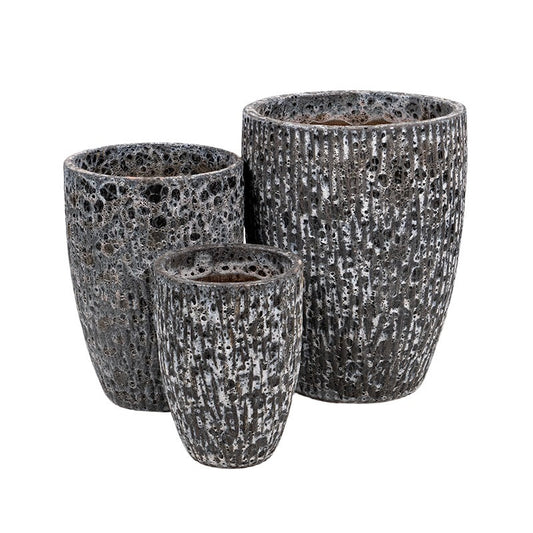 Brisbane Vase Set De Ghivece Ceramice Antic Gravat Rustic Gri 26X34-43X55Cm S/3