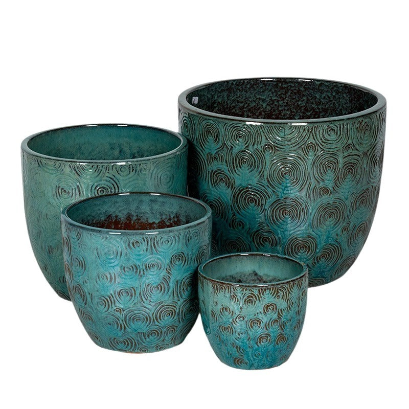 Pacific Classic Set De Ghivece Ceramice Fără Gaură De Fund Turcoaz 21,5X18,5-46X40Cm S/4