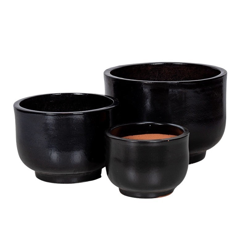Malaga Rita High Ceramic Ghiveci Set Ebony Negru 30X22-48,5X35Cm S/3