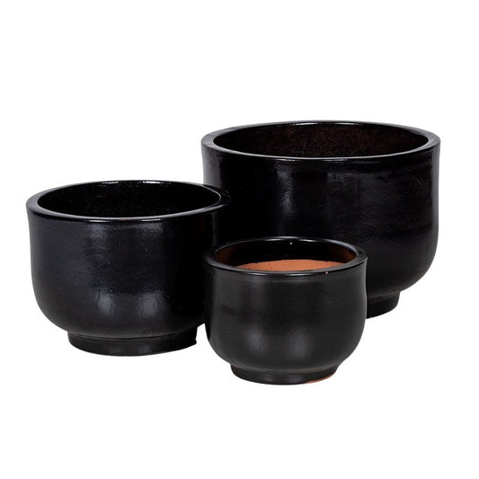 Malaga Rita High Ceramic Ghiveci Set Ebony Negru 30X22-48,5X35Cm S/3