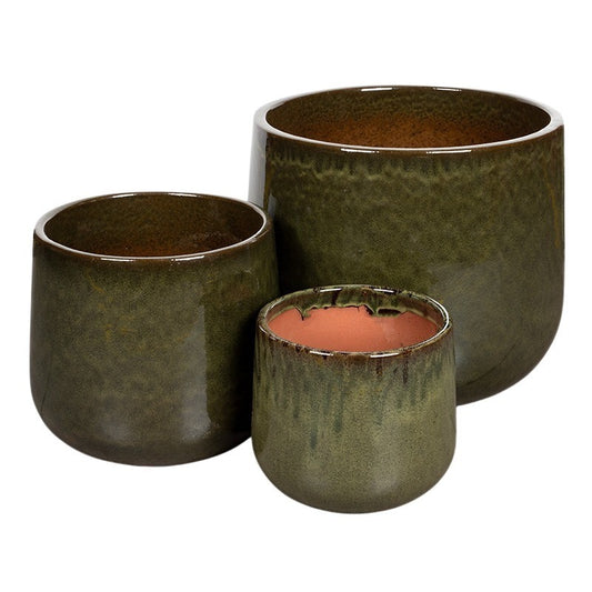 Corsica Caldron Ceramic Suport Pentru Plante Set Cedru Verde 23,5X21-42X37,5Cm S/3