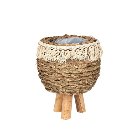 Oală Din Răchită Cu Franjuri Maro Natural 19X15/22Cm