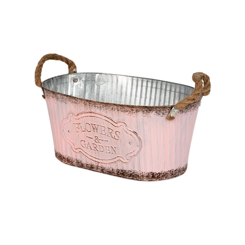 Oval Andretta Castron De Staniu Cu Frânghie Cu Toarte Roz 24X14,5X11Cm