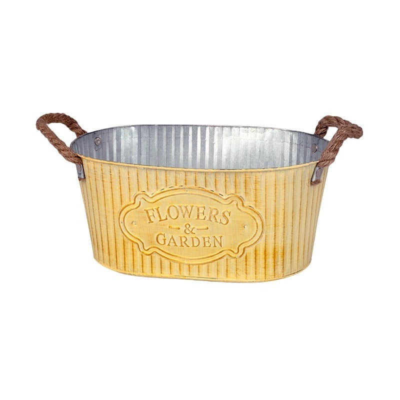 Castron Oval Andretta Din Tablă Cu Capac Din Frânghie Crem 18,5X11,5X9Cm