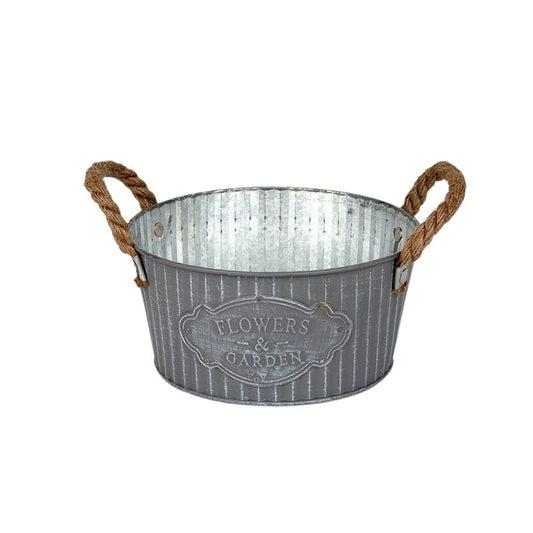 Andretta Castron De Staniu Cu Toarte De Frânghie Gri Antic 18X9Cm