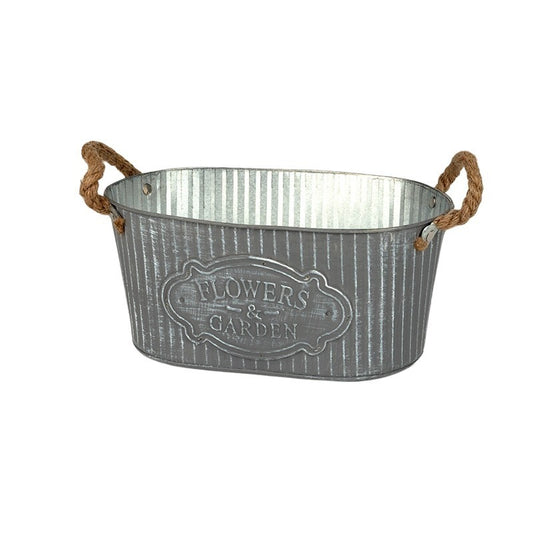 Castron Oval Andretta Din Staniu Cu Capac Din Frânghie Gri Antic 28X18X13Cm