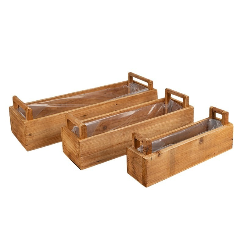 Set Ladă Pătrată Din Lemn Cu Două Toarte Maro 58X20X12Cm S3