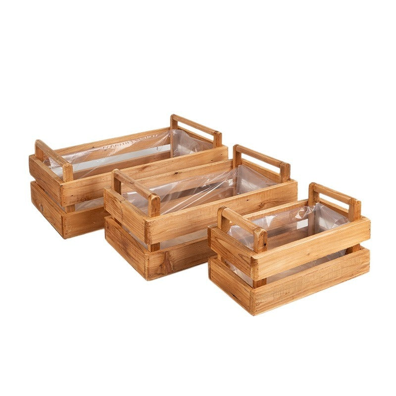 Set Ladă Pătrată Din Lemn Cu Două Toarte Maro 46X28X15Cm S3